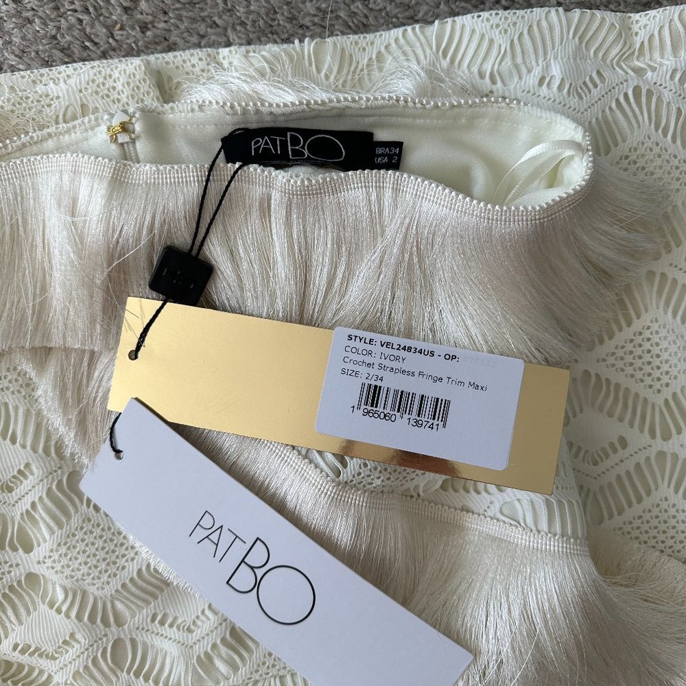 NWT PatBO White Crochet Strapless Fringe Trim Maxi Size 2 - Picture 6 of 8